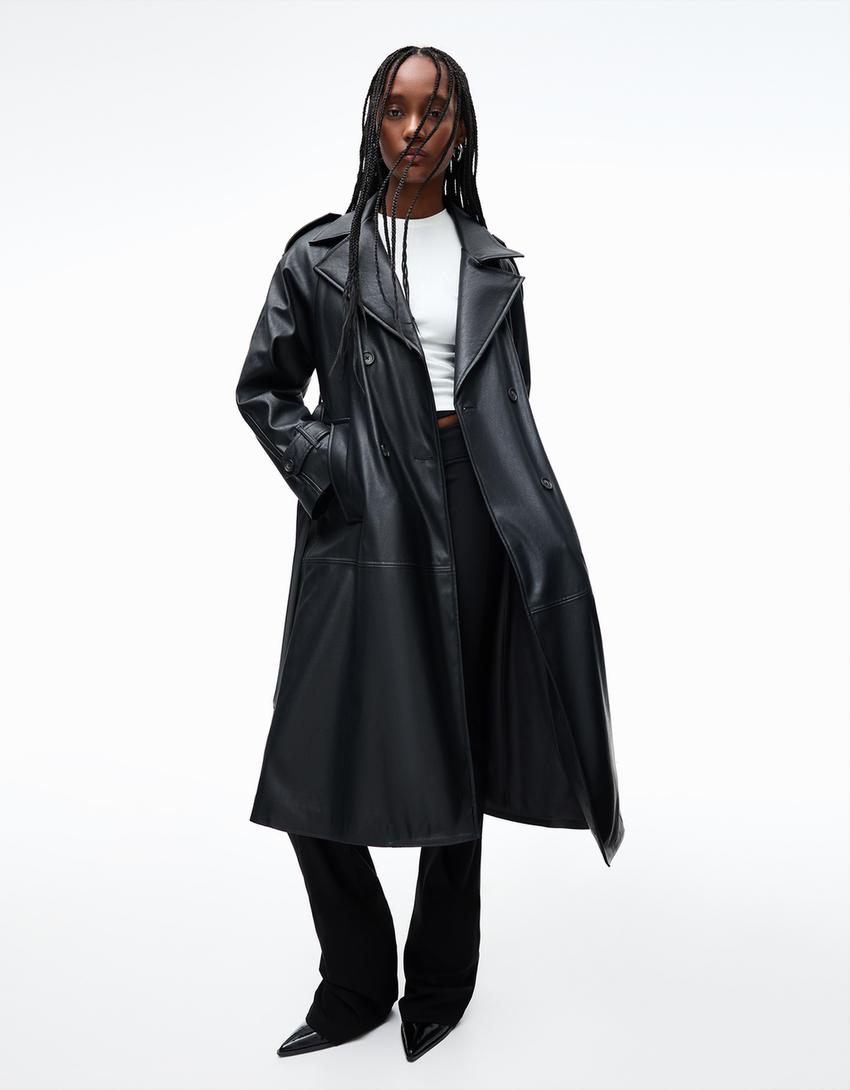 Leather trench coat